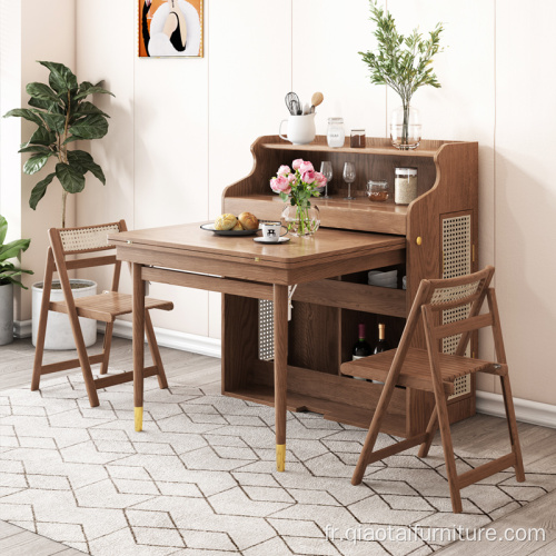 Table de salle à manger pliante en bois de rangement multifonctionnel nordique